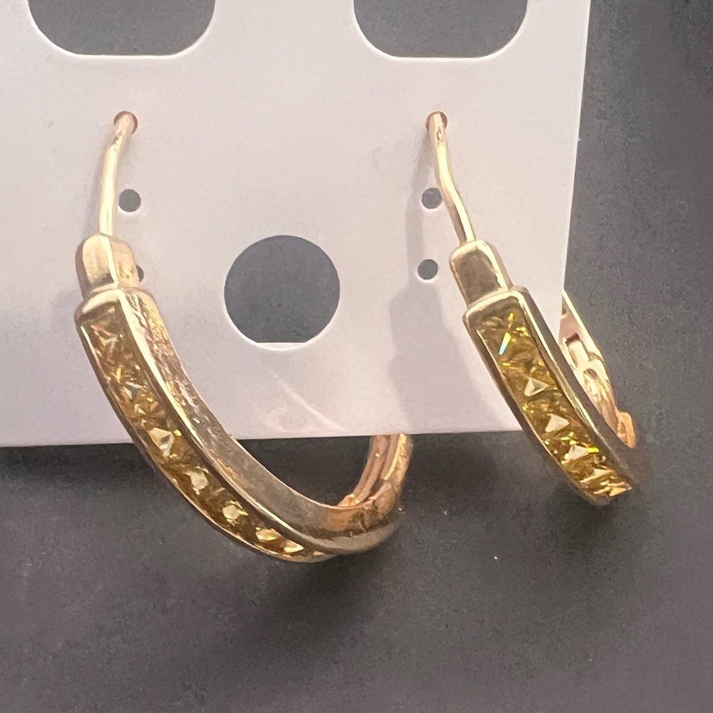18k gold filled Elegant Gold Hoop Earrings with Yellow Accents - Picture 5 of 9